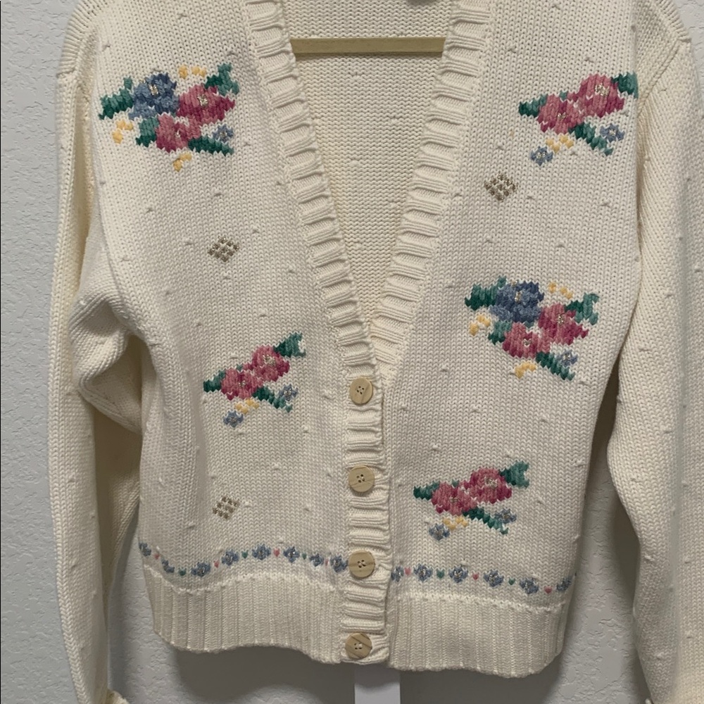 Vintage Liz Sport Floral Embroidered Cardigan Sweater - Picture 4 of 7